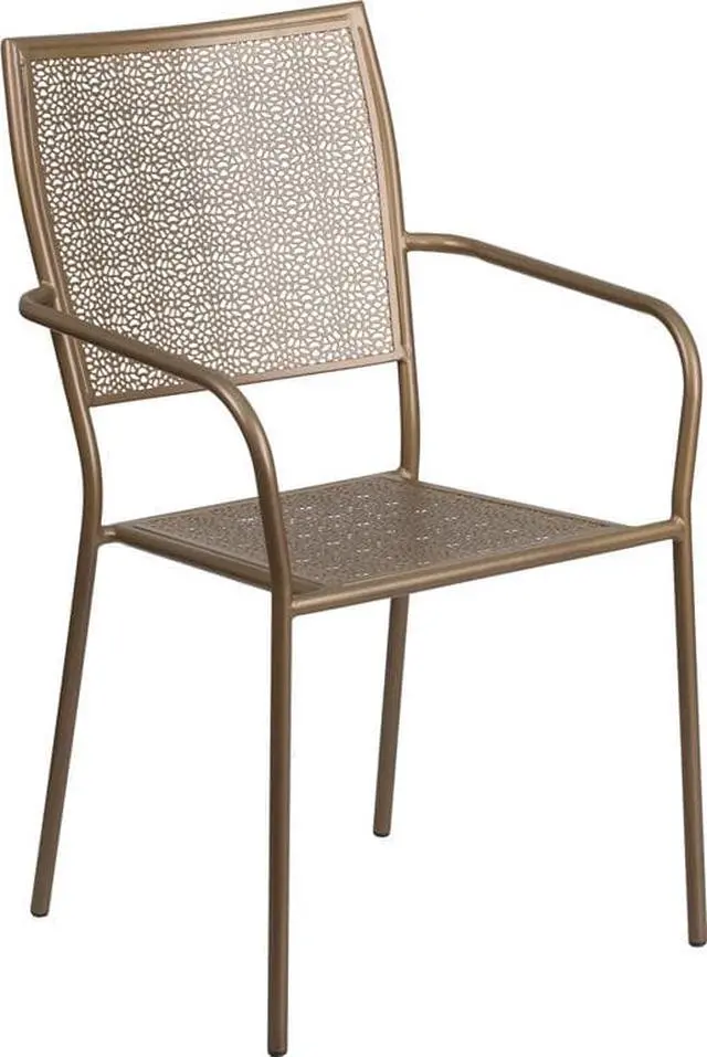 Alt view image 20 of 20 - Flash Furniture Gold Indoor-Outdoor Steel Patio Arm Chair with Square Back [CO-2-GD-GG] CO2GD