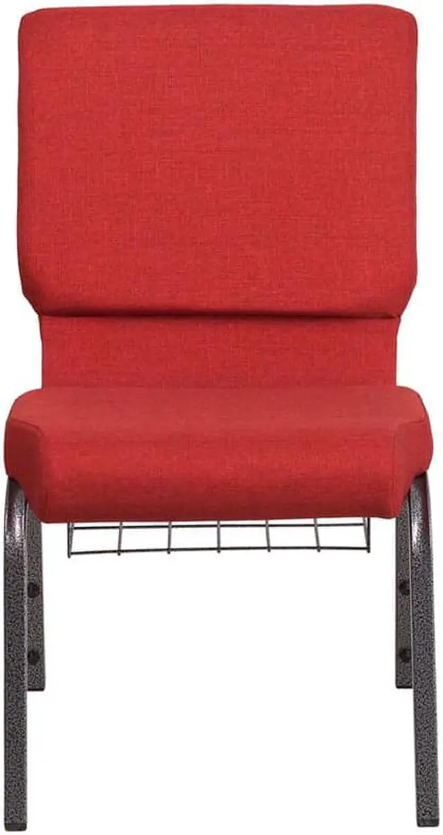 Alt view image 4 of 18 - Flash Furniture Hercules Series 18.5''W Red Fabric Church Chair with 4.25'' Thick Seat, Cup Book Rack - Silver Vein Frame
