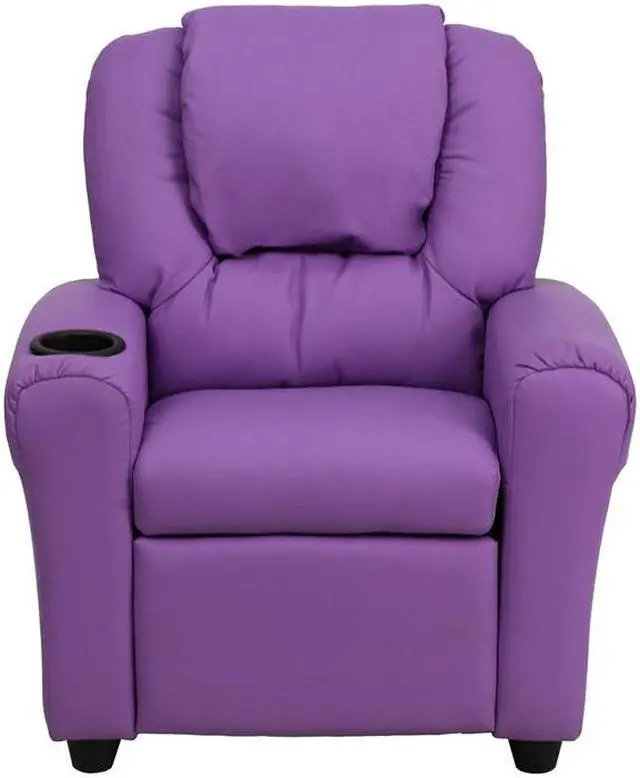 Alt view image 12 of 20 - Contemporary Lavender Vinyl Kids Recliner with Cup Holder and Headrest