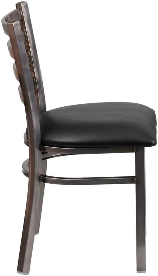 Alt view image 10 of 19 - Flash Furniture Hercules Series Clear Coated Ladder Back Metal Restaurant Chair with Vinyl Seat, Black