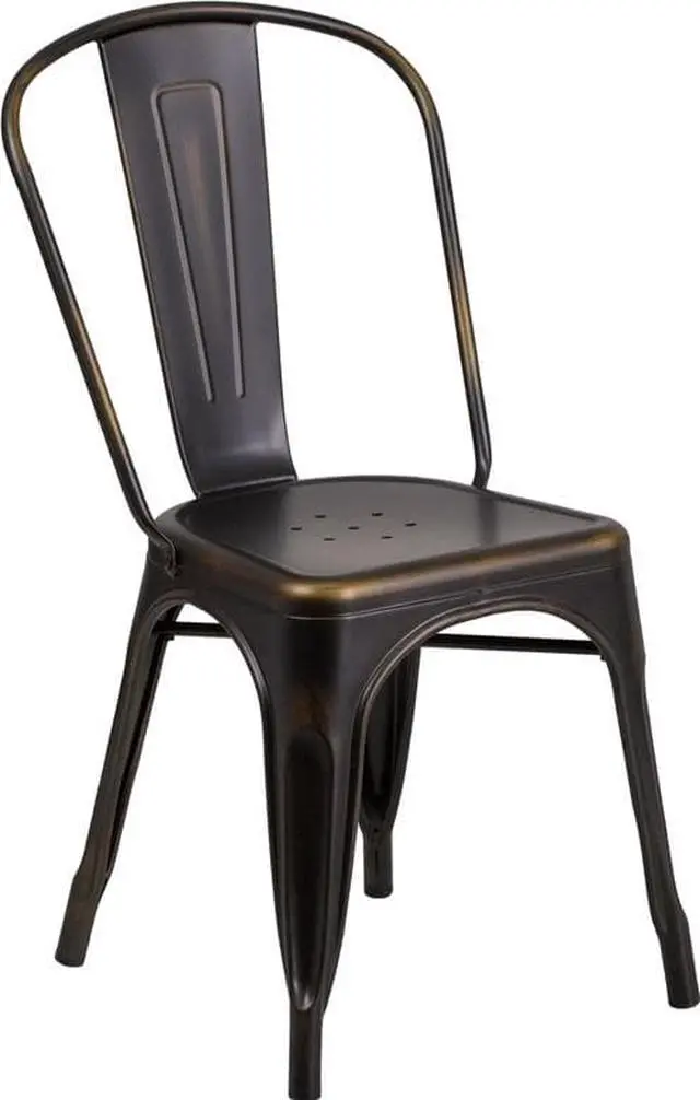 Alt view image 10 of 20 - Flash Furniture Distressed Metal Indoor Stackable Chair, Copper