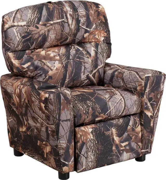 Alt view image 16 of 20 - Contemporary Camouflaged Fabric Kids Recliner with Cup Holder
