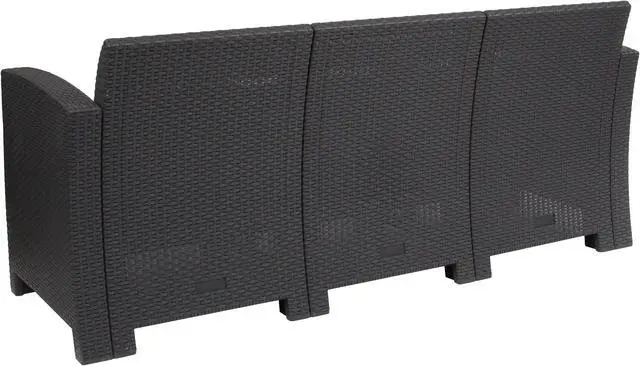 Alt view image 17 of 20 - Dark Gray Faux Rattan Sofa with All-Weather Light Gray Cushions