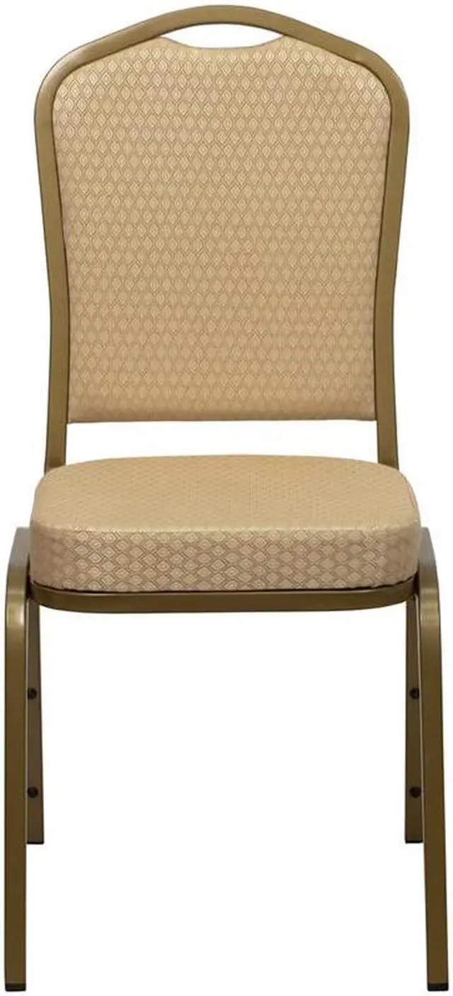 Alt view image 15 of 20 - HERCULES Series Crown Back Stacking Banquet Chair in Beige Patterned Fabric - Gold Frame