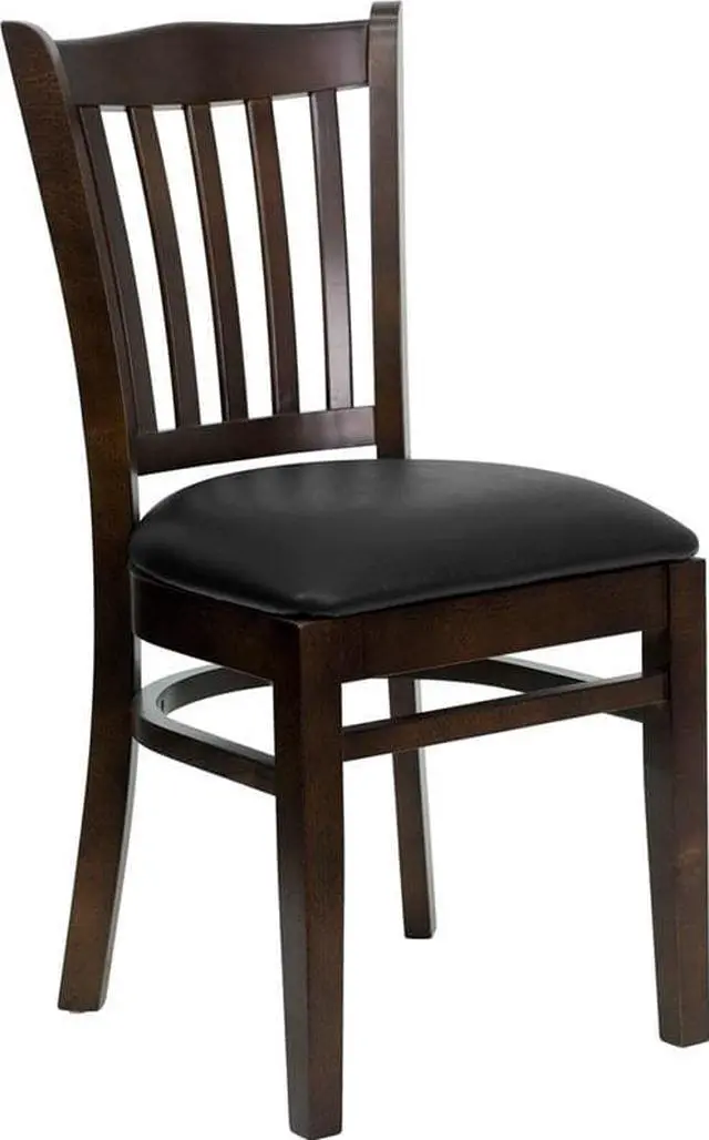 Alt view image 5 of 17 - Flash Furniture XU-DGW0008VRT-WAL-BLKV-GG Hercules Series Walnut Finished Vertical Slat Back Wooden Restaurant Chair with Black Vinyl Seat