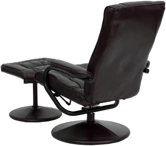 Alt view image 20 of 20 - Contemporary Brown Leather Recliner and Ottoman with Leather Wrapped Base
