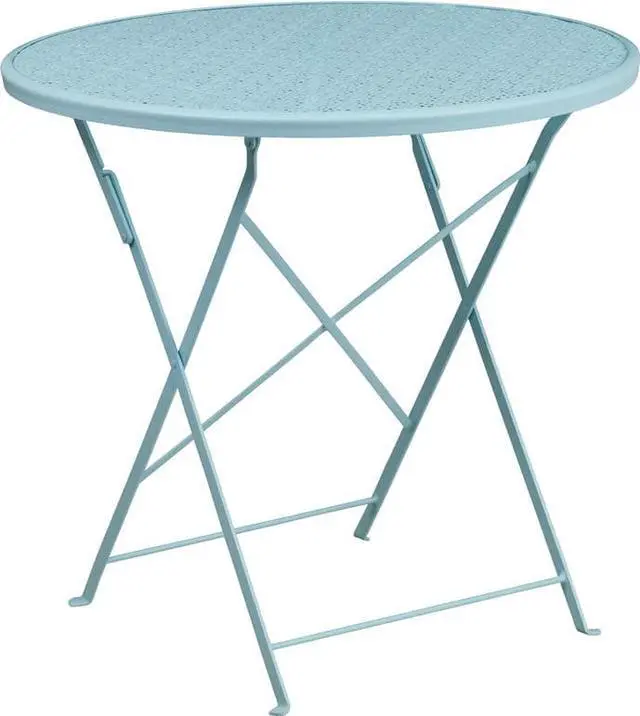 Alt view image 8 of 17 - Commercial Grade 30" Round Sky Blue Indoor-Outdoor Steel Folding Patio Table