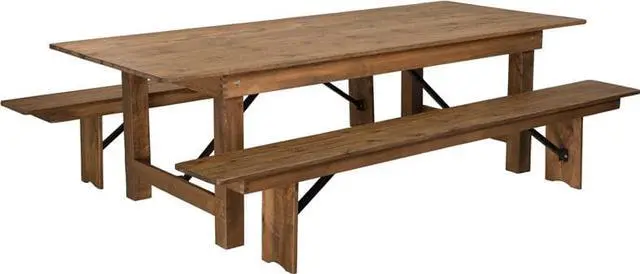 Main image of Flash Furniture HERCULES Series 8' x 40'' Antique Rustic Folding Farm Table and Two Bench Set