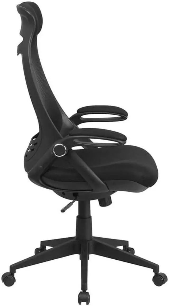 Alt view image 4 of 16 - Ivan High Back Black Mesh Executive Swivel Office Chair with Flip-Up Arms