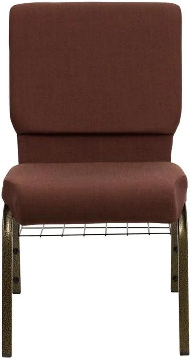 Alt view image 15 of 20 - HERCULES Series 18.5''W Church Chair in Brown Fabric with Cup Book Rack - Gold Vein Frame