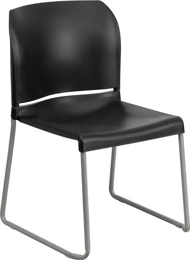 Alt view image 19 of 20 - HERCULES Series 880 lb. Capacity Black Full Back Contoured Stack Chair with Gray Powder Coated Sled Base