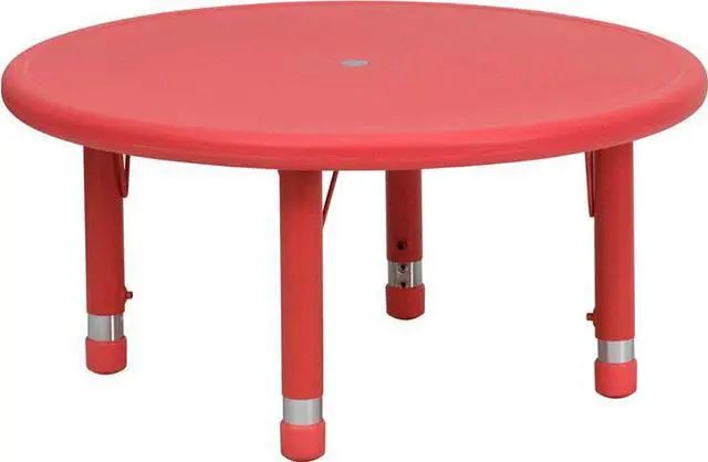 Alt view image 7 of 13 - 33'' Round Red Plastic Height Adjustable Activity Table