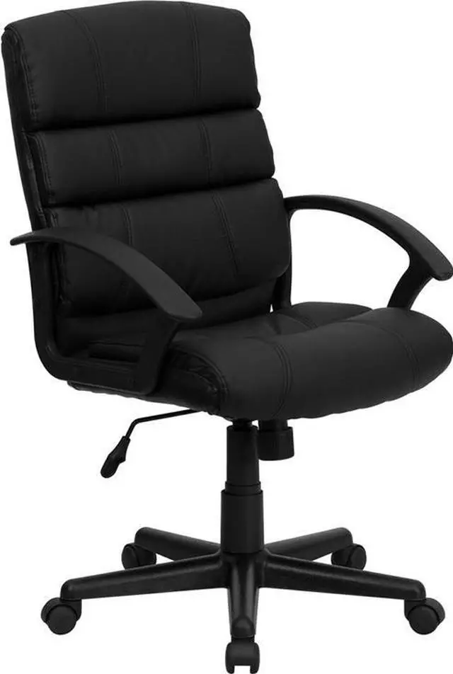 Alt view image 14 of 17 - Mid-Back Black LeatherSoft Swivel Task Office Chair with Arms