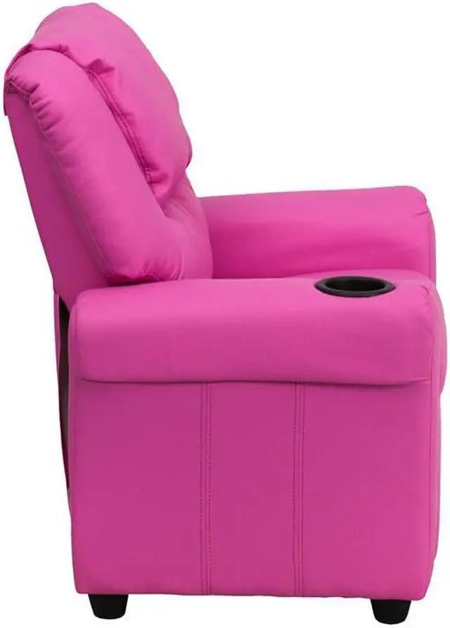 Alt view image 12 of 17 - Contemporary Hot Pink Vinyl Kids Recliner with Cup Holder and Headrest