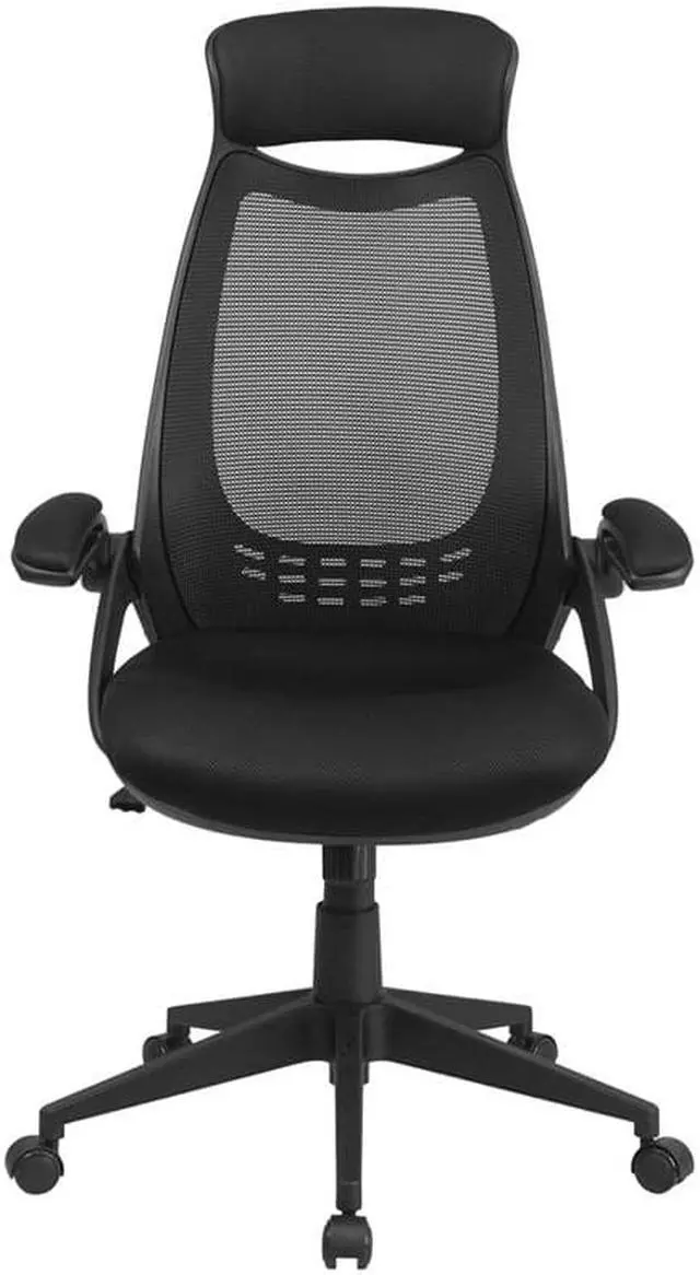 Alt view image 2 of 16 - Ivan High Back Black Mesh Executive Swivel Office Chair with Flip-Up Arms