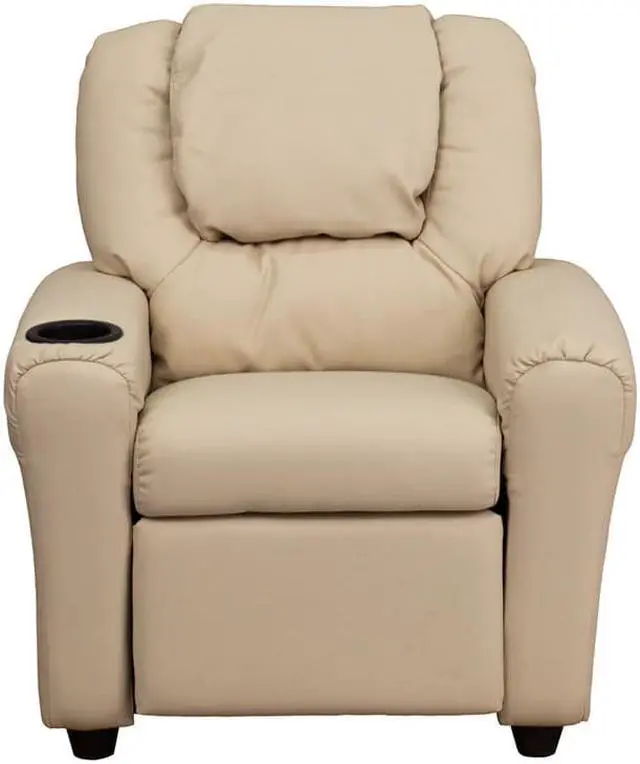 Alt view image 13 of 20 - Flash Furniture DG-ULT-KID-BGE-GG Contemporary Beige Vinyl Kids Recliner with Cup Holder and Headrest