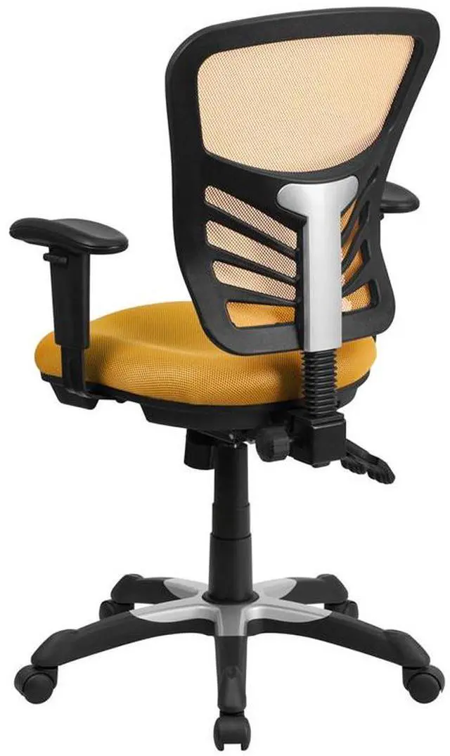 Alt view image 6 of 7 - Flash Furniture HL-0001-YEL-GG Mid-Back Yellow & Orange Mesh Multifunction Executive Swivel Chair with Adjustable Arms