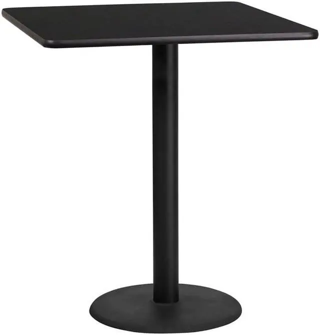 Alt view image 5 of 12 - 36'' Square Black Laminate Table Top with 24'' Round Bar Height Table Base