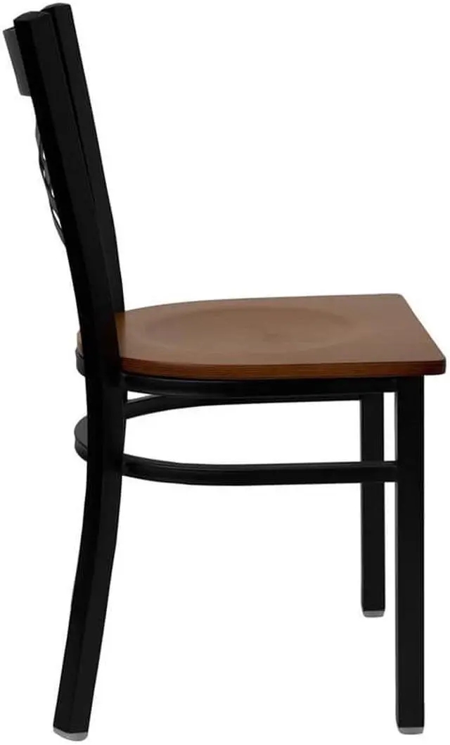 Alt view image 9 of 20 - HERCULES Series Black ''X'' Back Metal Restaurant Chair - Cherry Wood Seat