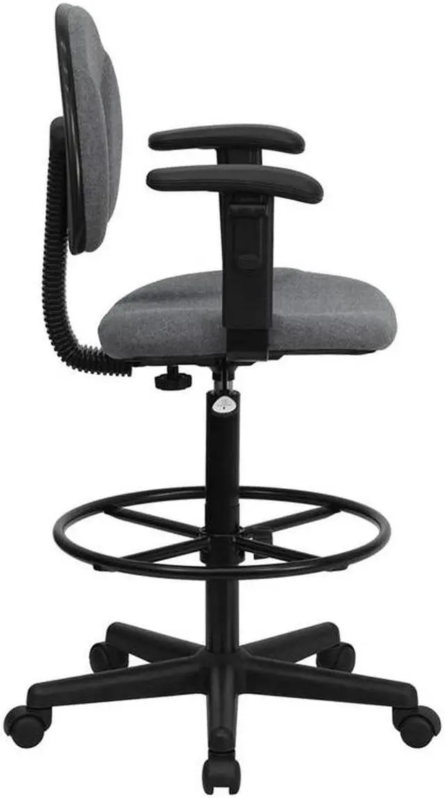 Alt view image 16 of 20 - Flash Furniture BT-659-GRY-ARMS-GG Gray Fabric Multi-Functional Ergonomic Drafting Stool with Arms