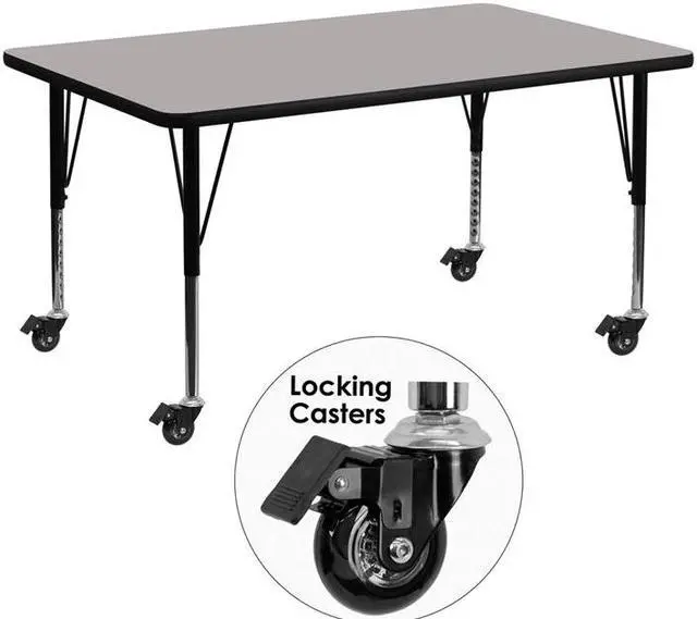 Alt view image 4 of 6 - Flash Furniture Mobile 24 by 48-Inch Rectangular Activity Table with 1.25-Inch Thick High Pressure Grey Laminate Top and Height Adjustable Pre-School Legs