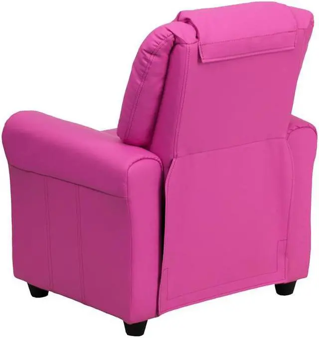 Alt view image 13 of 17 - Contemporary Hot Pink Vinyl Kids Recliner with Cup Holder and Headrest