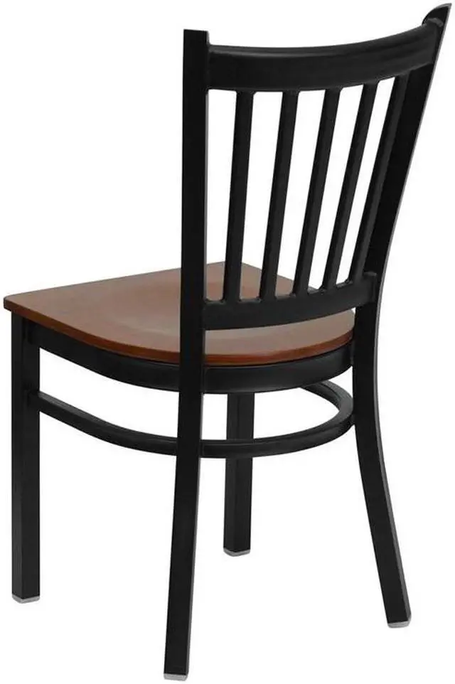 Alt view image 6 of 16 - HERCULES Series Black Vertical Back Metal Restaurant Chair - Cherry Wood Seat