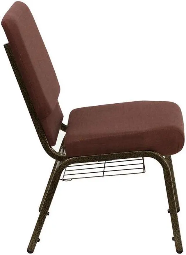 Alt view image 13 of 20 - HERCULES Series 18.5''W Church Chair in Brown Fabric with Cup Book Rack - Gold Vein Frame