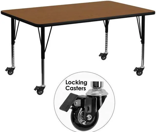 Alt view image 4 of 6 - Flash Furniture Mobile 24 by 60-Inch Rectangular Activity Table with 1.25-Inch Thick High Pressure Oak Laminate Top and Height Adjustable Pre-School Legs