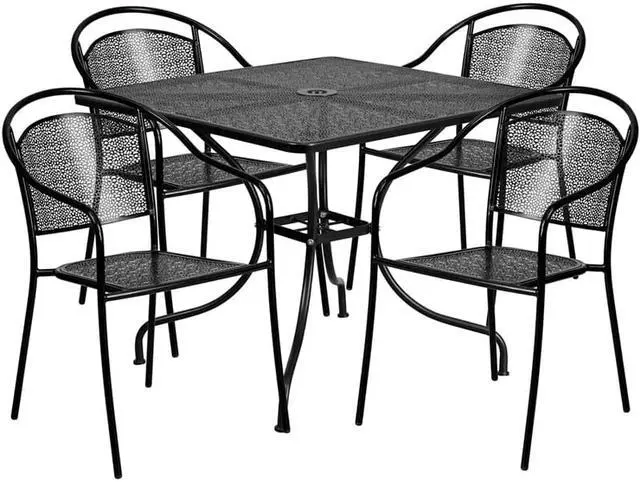 Main image of Flash Furniture 35.5'' Square Black Indoor-Outdoor Steel Patio Table Set with 4 Round Back Chairs