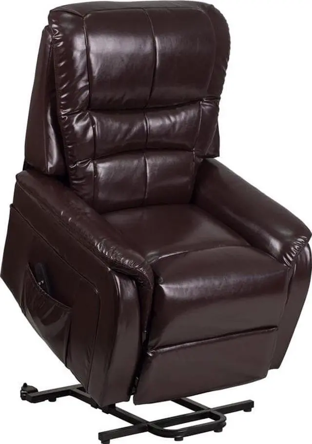 Alt view image 19 of 20 - HERCULES Series Brown LeatherSoft Remote Powered Lift Recliner