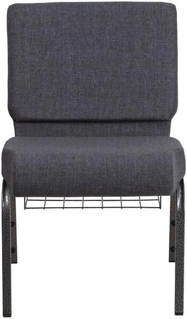 Alt view image 15 of 20 - HERCULES Series 21''W Church Chair in Dark Gray Fabric with Book Rack - Silver Vein Frame