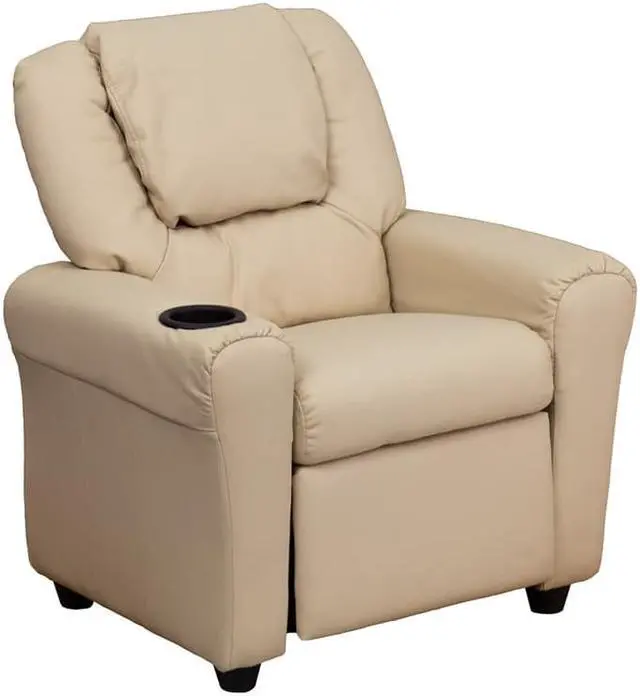 Alt view image 10 of 20 - Flash Furniture DG-ULT-KID-BGE-GG Contemporary Beige Vinyl Kids Recliner with Cup Holder and Headrest