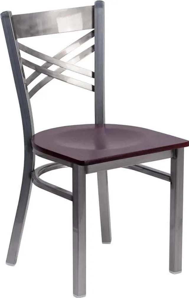 Alt view image 10 of 20 - Flash Furniture HERCULES Series Clear Coated ''X'' Back Metal Restaurant Chair - Mahogany Wood Seat