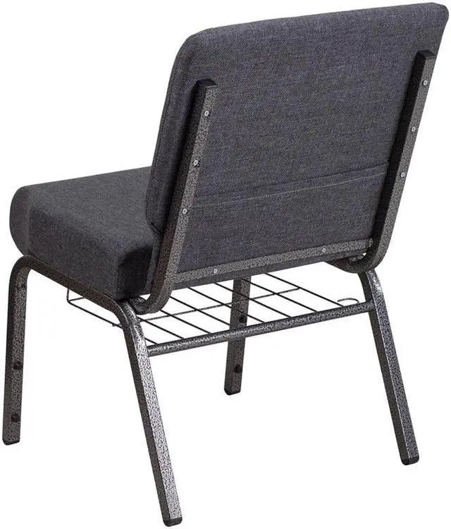 Alt view image 14 of 20 - HERCULES Series 21''W Church Chair in Dark Gray Fabric with Book Rack - Silver Vein Frame