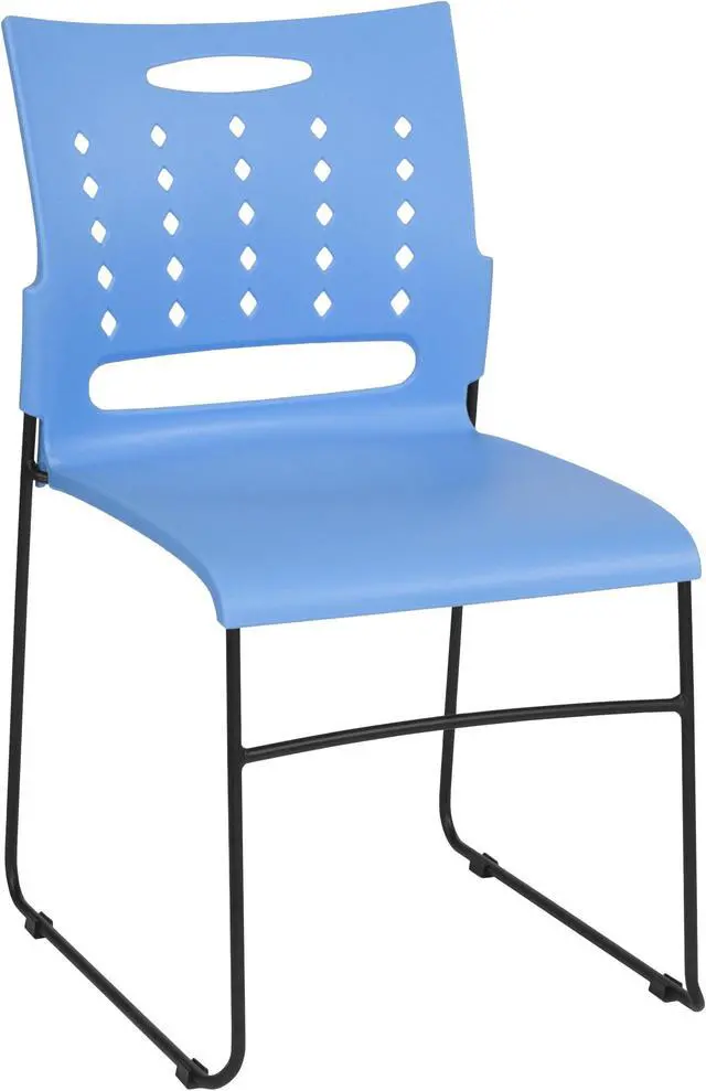 Alt view image 16 of 19 - HERCULES Series 881 lb. Capacity Blue Sled Base Stack Chair with Air-Vent Back