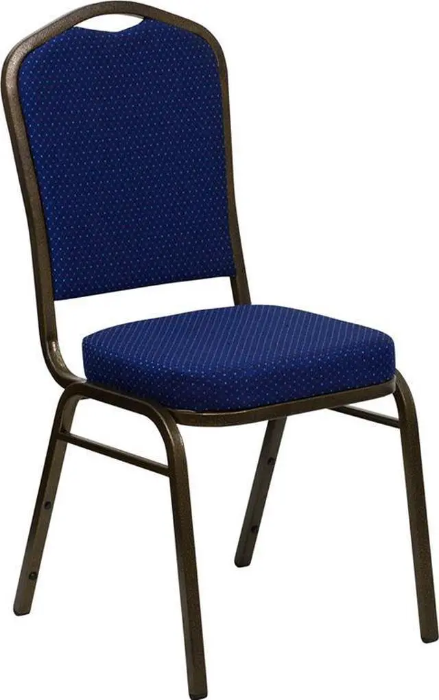 Alt view image 12 of 20 - HERCULES Series Crown Back Stacking Banquet Chair in Navy Blue Patterned Fabric - Gold Vein Frame