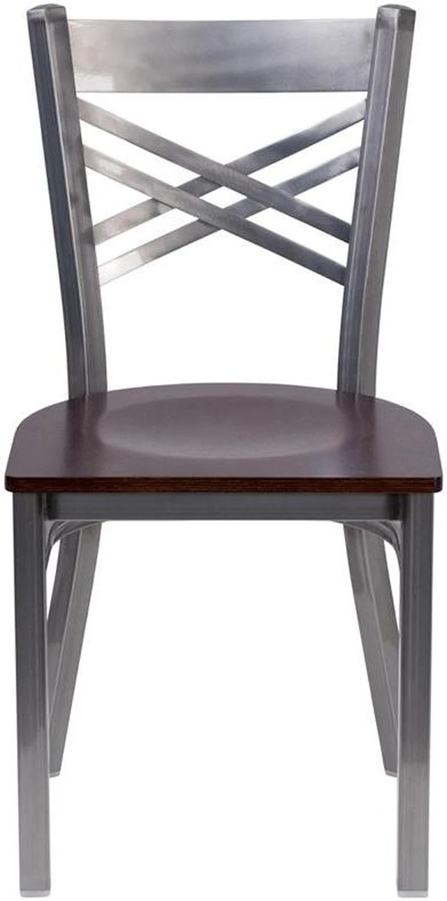 Alt view image 4 of 20 - Flash Furniture HERCULES Series Clear Coated ''X'' Back Metal Restaurant Chair - Walnut Wood Seat