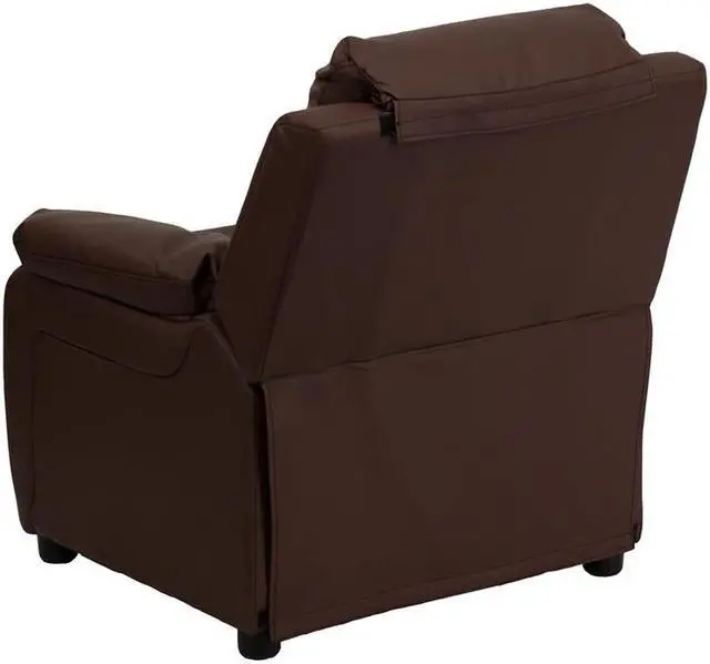 Alt view image 12 of 20 - Flash Furniture BT-7985-KID- BRN-LEA-GG Deluxe Heavily Padded Contemporary Brown Leather Kids Recliner with Storage Arms