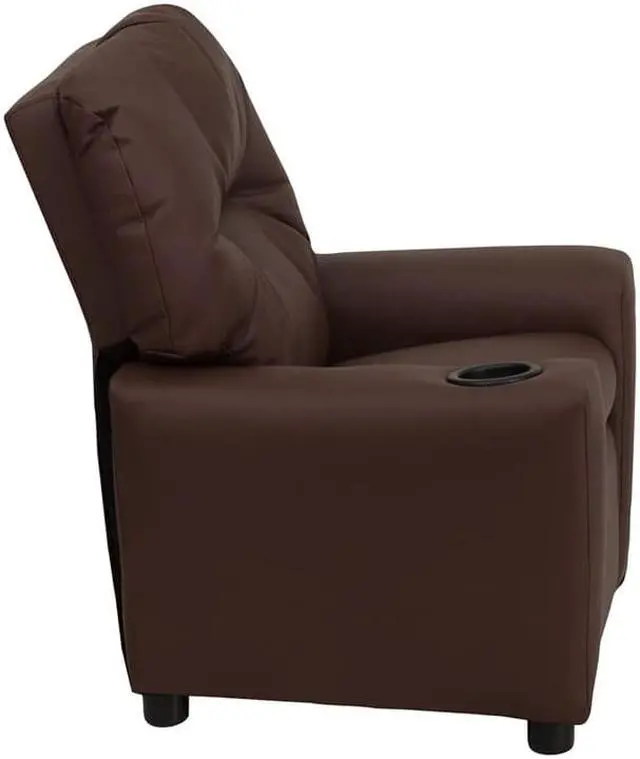 Alt view image 9 of 20 - Flash Furniture BT-7950-KID-BRN-LEA-GG Contemporary Brown Leather Kids Recliner with Cup Holder