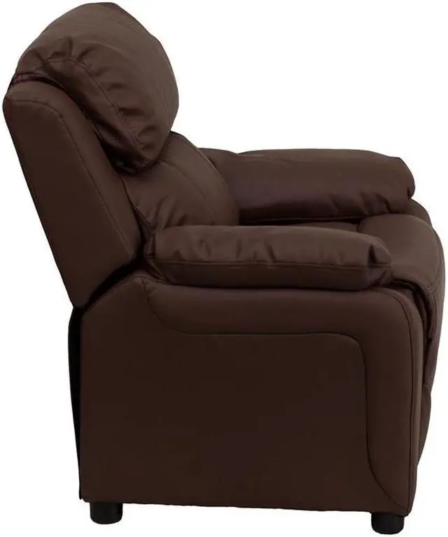 Alt view image 11 of 20 - Flash Furniture BT-7985-KID- BRN-LEA-GG Deluxe Heavily Padded Contemporary Brown Leather Kids Recliner with Storage Arms