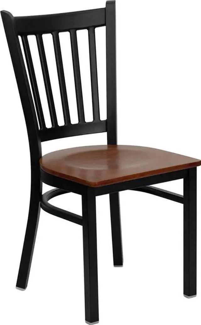 Alt view image 4 of 16 - HERCULES Series Black Vertical Back Metal Restaurant Chair - Cherry Wood Seat