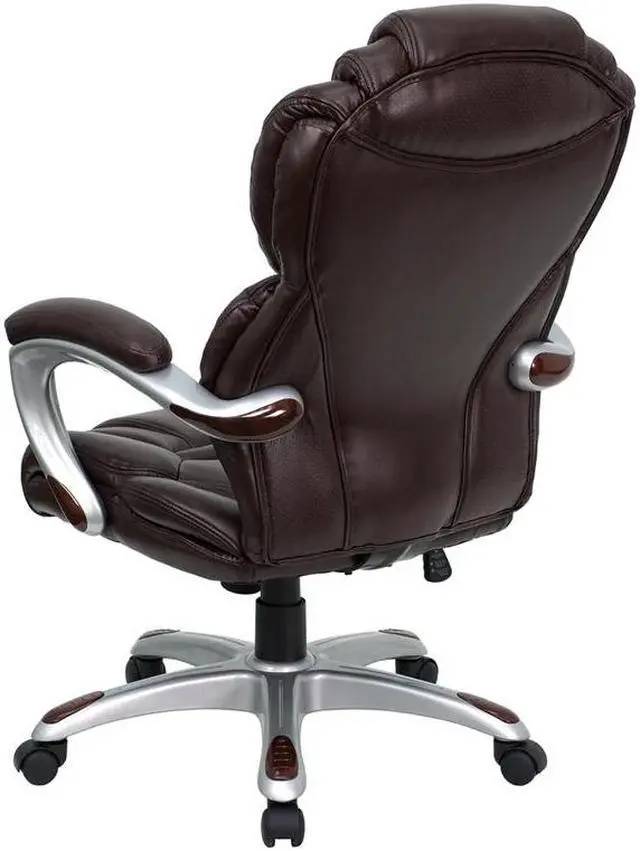 Alt view image 7 of 10 - Flash Furniture GO-901-BN-GG High Back Brown Leather Executive Office Chair with Padded Loop Arms