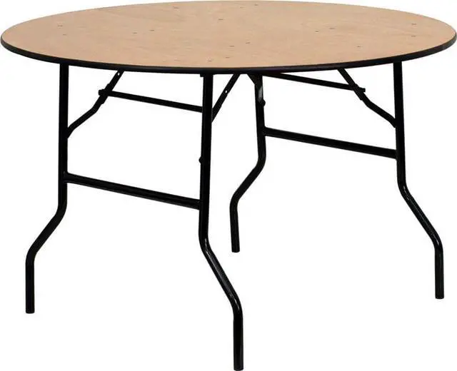 Main image of Flash Furniture YT-WRFT48-TBL-GG 48-Inch Round Wood Folding Banquet Table with Clear Coated Finished Top, Black