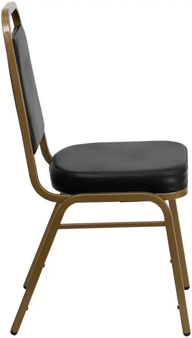 Alt view image 17 of 20 - HERCULES Series Trapezoidal Back Stacking Banquet Chair in Black Vinyl - Gold Frame