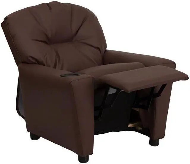 Alt view image 12 of 20 - Flash Furniture BT-7950-KID-BRN-LEA-GG Contemporary Brown Leather Kids Recliner with Cup Holder