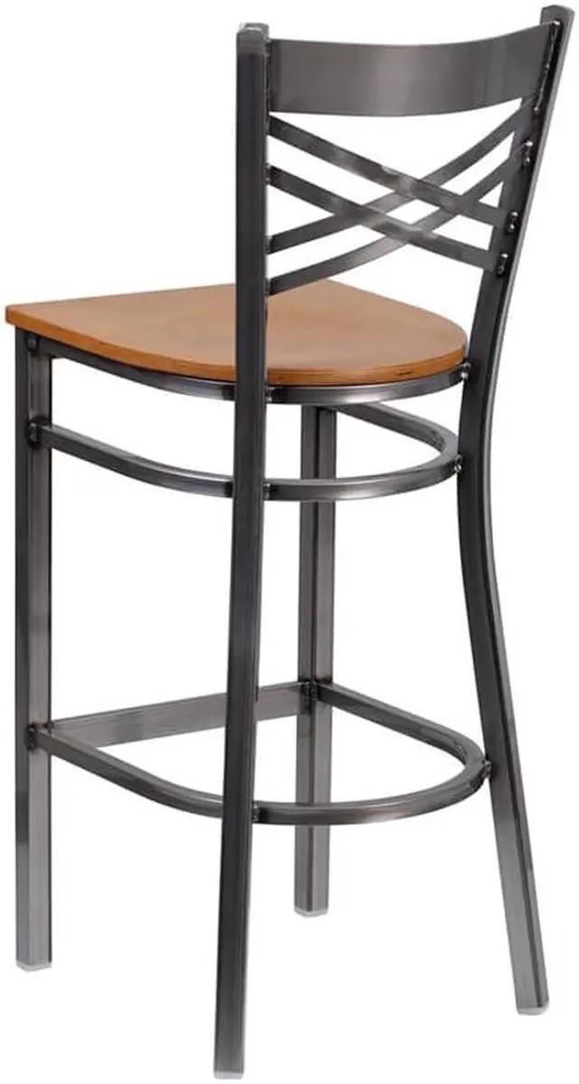 Alt view image 3 of 8 - Flash Furniture HERCULES Series Clear Coated ''X'' Back Metal Restaurant Barstool - Natural Wood Seat