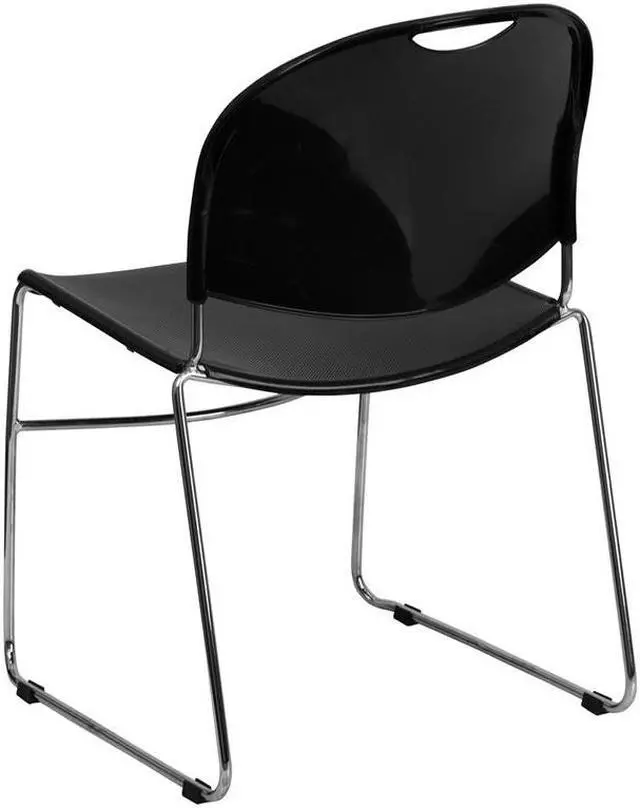 Alt view image 18 of 20 - HERCULES Series 880 lb. Capacity Black Ultra-Compact Stack Chair with Chrome Frame