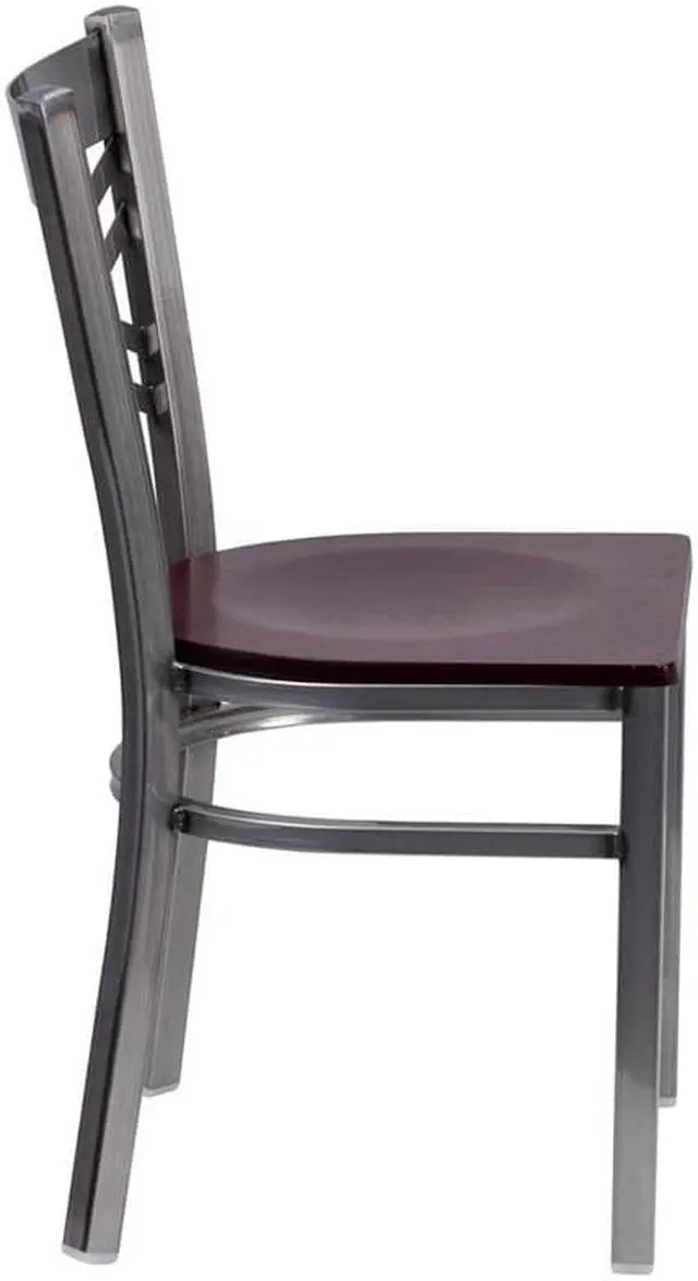 Alt view image 2 of 20 - Flash Furniture HERCULES Series Clear Coated ''X'' Back Metal Restaurant Chair - Mahogany Wood Seat