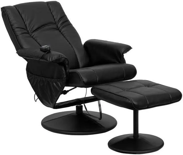 Alt view image 20 of 20 - Massaging Adjustable Recliner and Ottoman with Wrapped Base in Black LeatherSoft